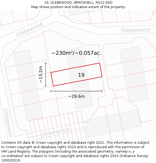 19, GLEBEWOOD, BRACKNELL, RG12 9SD: Plot and title map