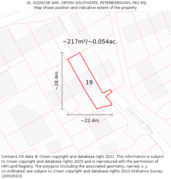 19, GLENCOE WAY, ORTON SOUTHGATE, PETERBOROUGH, PE2 6SJ: Plot and title map