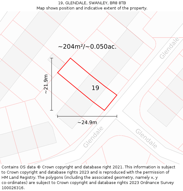 19, GLENDALE, SWANLEY, BR8 8TB: Plot and title map