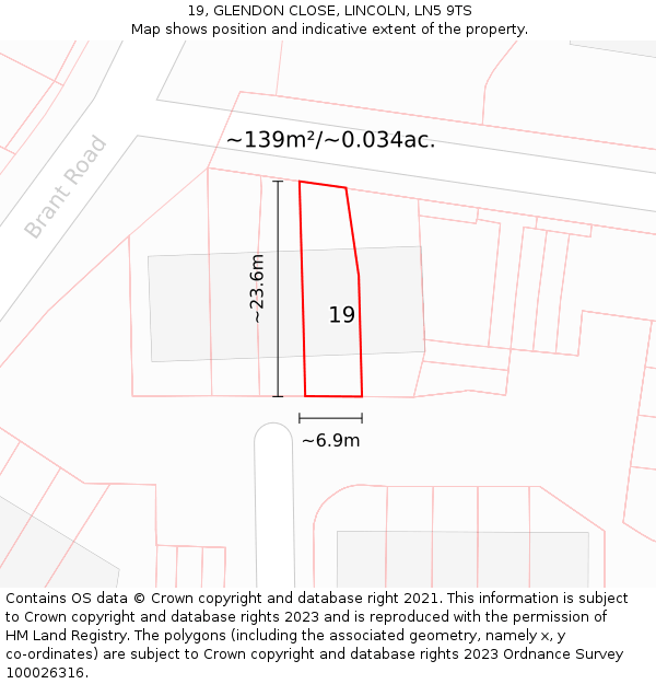 19, GLENDON CLOSE, LINCOLN, LN5 9TS: Plot and title map