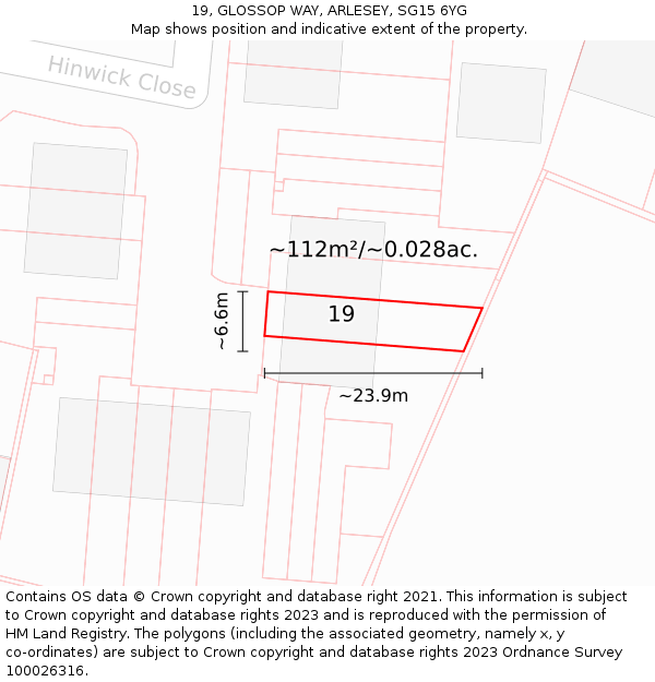 19, GLOSSOP WAY, ARLESEY, SG15 6YG: Plot and title map