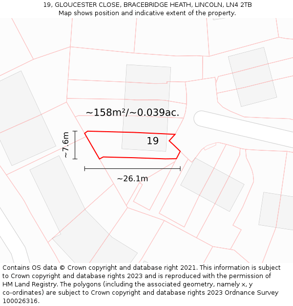 19, GLOUCESTER CLOSE, BRACEBRIDGE HEATH, LINCOLN, LN4 2TB: Plot and title map