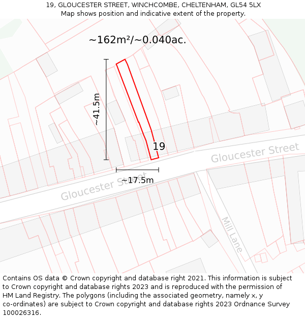 19, GLOUCESTER STREET, WINCHCOMBE, CHELTENHAM, GL54 5LX: Plot and title map