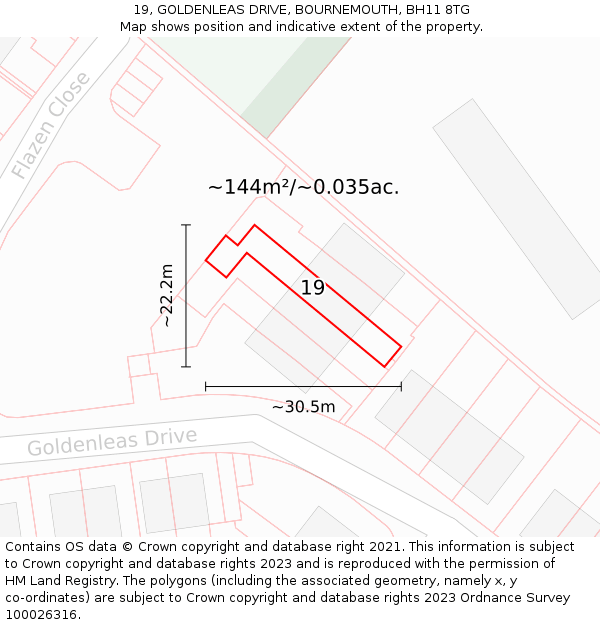 19, GOLDENLEAS DRIVE, BOURNEMOUTH, BH11 8TG: Plot and title map