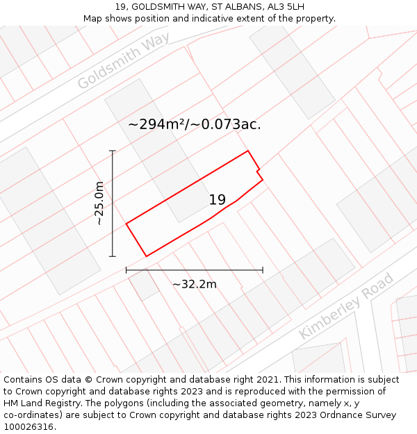19, GOLDSMITH WAY, ST ALBANS, AL3 5LH: Plot and title map