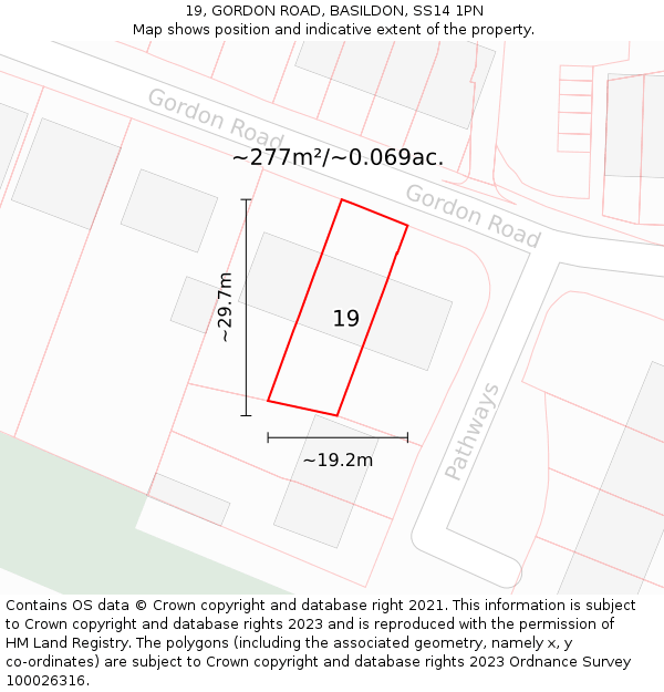 19, GORDON ROAD, BASILDON, SS14 1PN: Plot and title map
