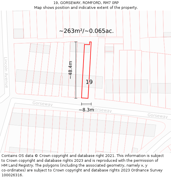 19, GORSEWAY, ROMFORD, RM7 0RP: Plot and title map