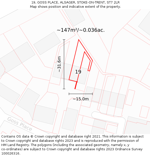 19, GOSS PLACE, ALSAGER, STOKE-ON-TRENT, ST7 2LR: Plot and title map