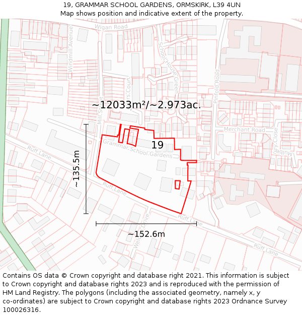 19, GRAMMAR SCHOOL GARDENS, ORMSKIRK, L39 4UN: Plot and title map