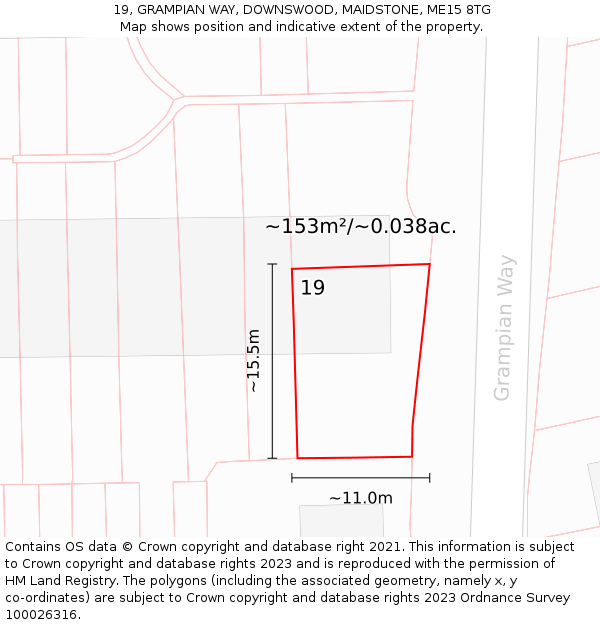 19, GRAMPIAN WAY, DOWNSWOOD, MAIDSTONE, ME15 8TG: Plot and title map
