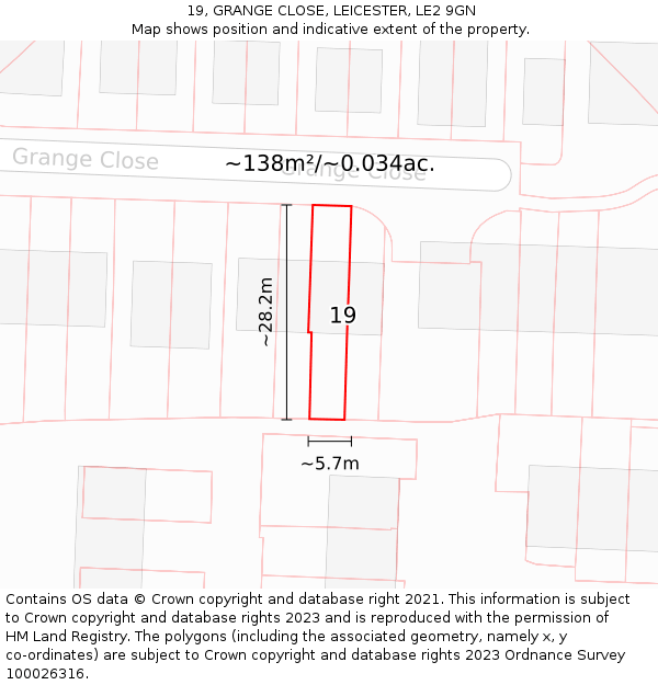 19, GRANGE CLOSE, LEICESTER, LE2 9GN: Plot and title map