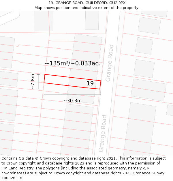 19, GRANGE ROAD, GUILDFORD, GU2 9PX: Plot and title map