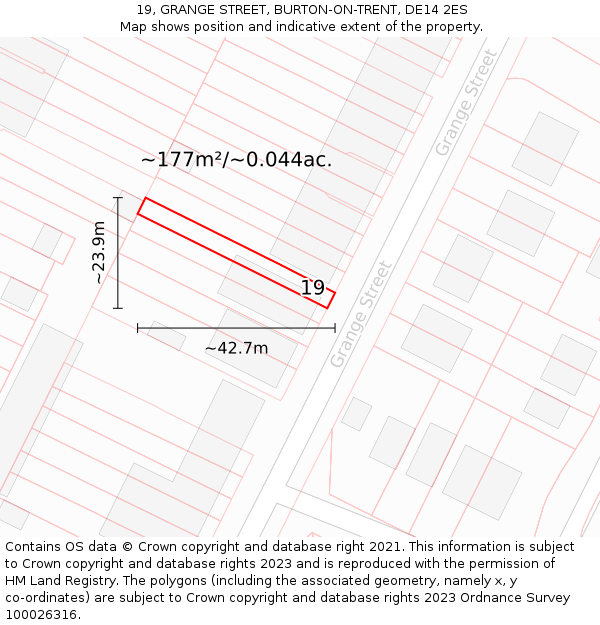 19, GRANGE STREET, BURTON-ON-TRENT, DE14 2ES: Plot and title map