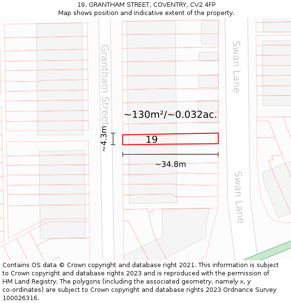 19, GRANTHAM STREET, COVENTRY, CV2 4FP: Plot and title map