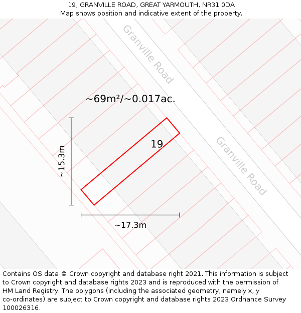 19, GRANVILLE ROAD, GREAT YARMOUTH, NR31 0DA: Plot and title map