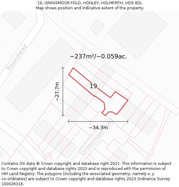 19, GRASSMOOR FOLD, HONLEY, HOLMFIRTH, HD9 6DL: Plot and title map