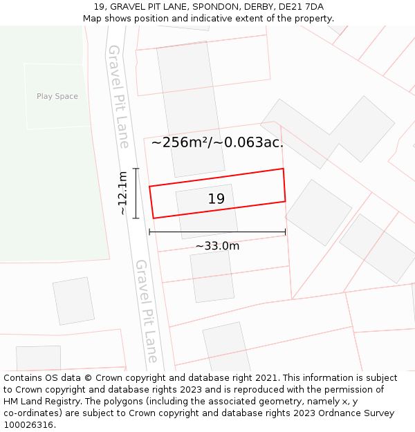19, GRAVEL PIT LANE, SPONDON, DERBY, DE21 7DA: Plot and title map