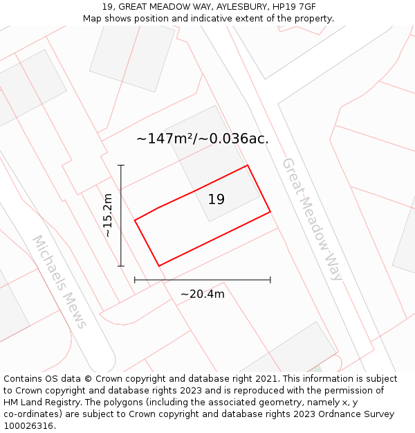 19, GREAT MEADOW WAY, AYLESBURY, HP19 7GF: Plot and title map