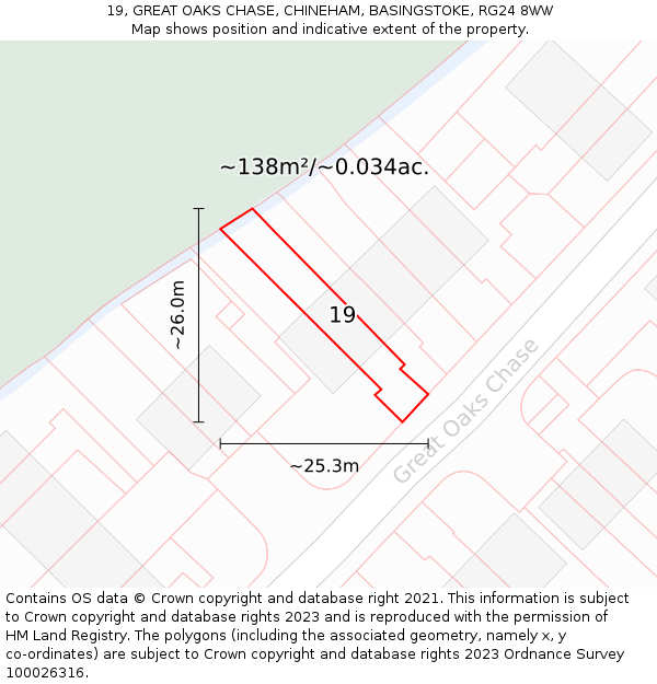 19, GREAT OAKS CHASE, CHINEHAM, BASINGSTOKE, RG24 8WW: Plot and title map