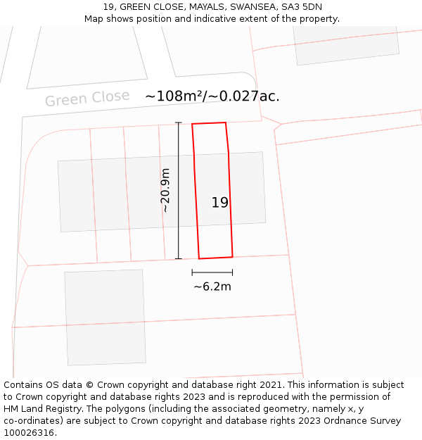19, GREEN CLOSE, MAYALS, SWANSEA, SA3 5DN: Plot and title map