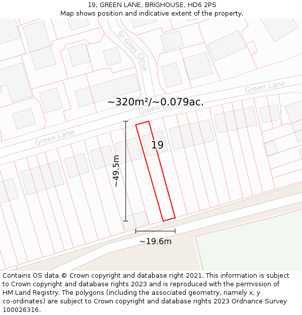 19, GREEN LANE, BRIGHOUSE, HD6 2PS: Plot and title map