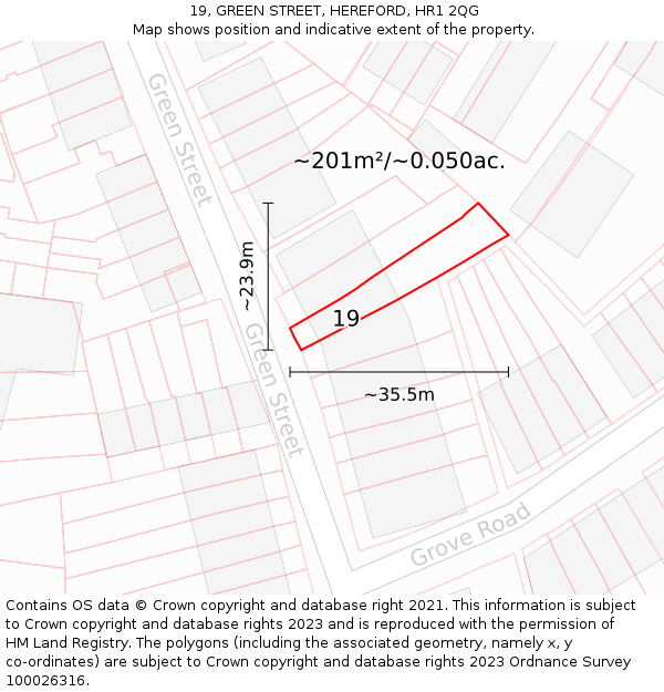 19, GREEN STREET, HEREFORD, HR1 2QG: Plot and title map