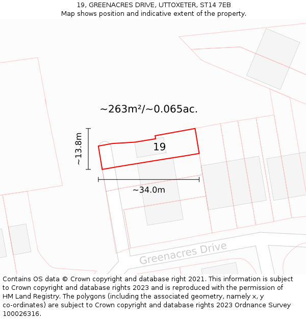 19, GREENACRES DRIVE, UTTOXETER, ST14 7EB: Plot and title map