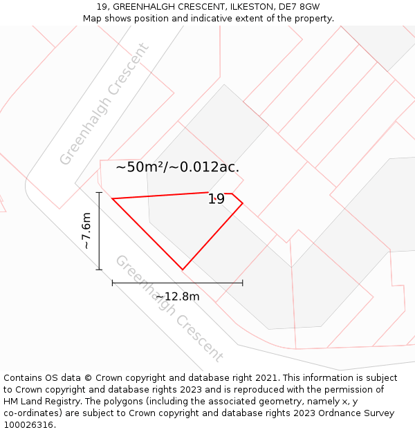19, GREENHALGH CRESCENT, ILKESTON, DE7 8GW: Plot and title map