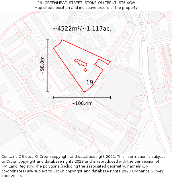 19, GREENHEAD STREET, STOKE-ON-TRENT, ST6 4GW: Plot and title map