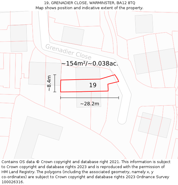 19, GRENADIER CLOSE, WARMINSTER, BA12 8TQ: Plot and title map