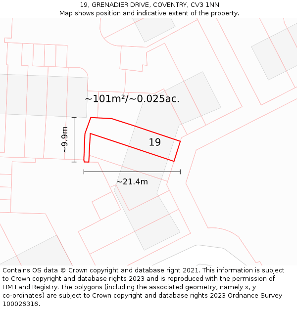 19, GRENADIER DRIVE, COVENTRY, CV3 1NN: Plot and title map