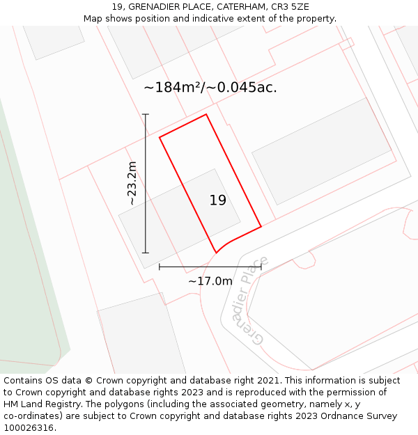 19, GRENADIER PLACE, CATERHAM, CR3 5ZE: Plot and title map