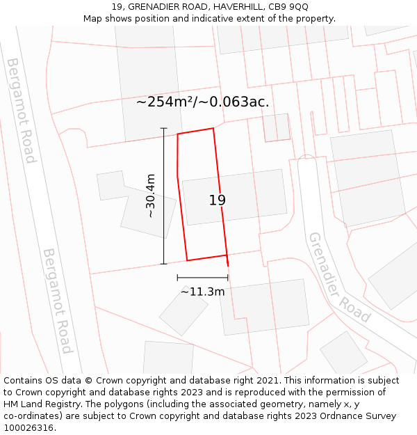 19, GRENADIER ROAD, HAVERHILL, CB9 9QQ: Plot and title map