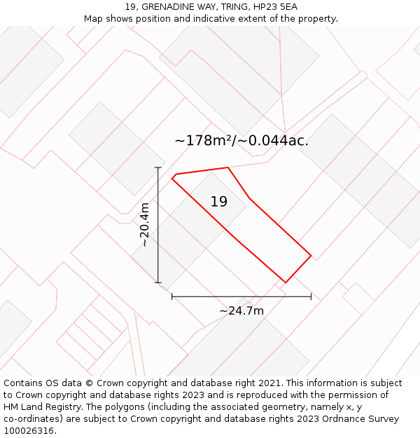 19, GRENADINE WAY, TRING, HP23 5EA: Plot and title map