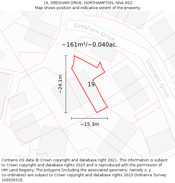 19, GRESHAM DRIVE, NORTHAMPTON, NN4 9SZ: Plot and title map