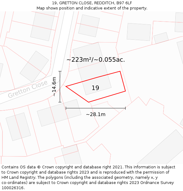 19, GRETTON CLOSE, REDDITCH, B97 6LF: Plot and title map