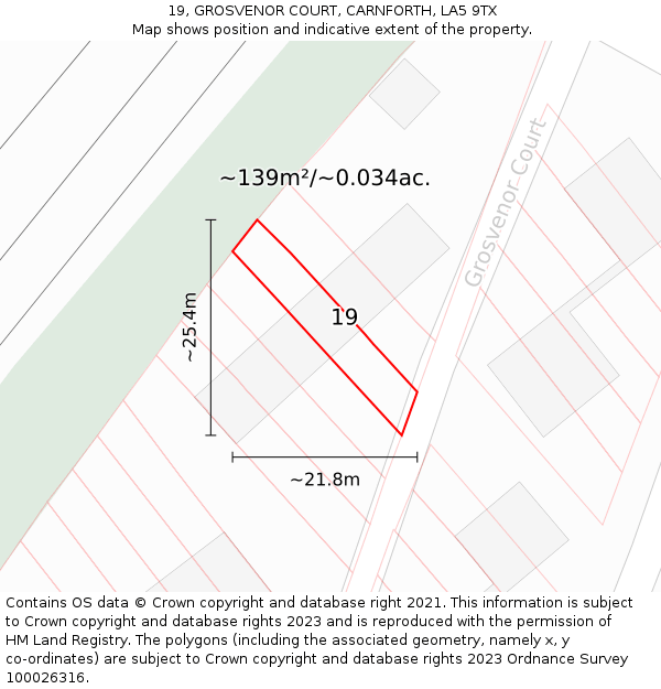 19, GROSVENOR COURT, CARNFORTH, LA5 9TX: Plot and title map