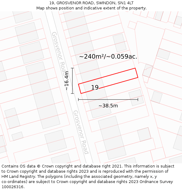 19, GROSVENOR ROAD, SWINDON, SN1 4LT: Plot and title map