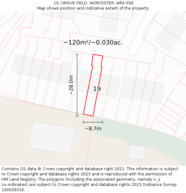 19, GROVE FIELD, WORCESTER, WR4 0SE: Plot and title map