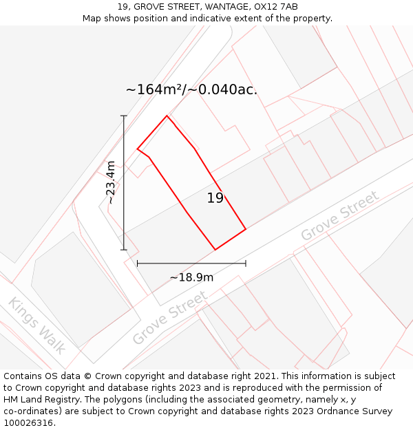 19, GROVE STREET, WANTAGE, OX12 7AB: Plot and title map