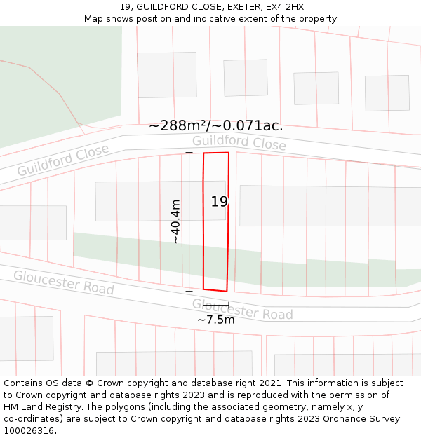 19, GUILDFORD CLOSE, EXETER, EX4 2HX: Plot and title map