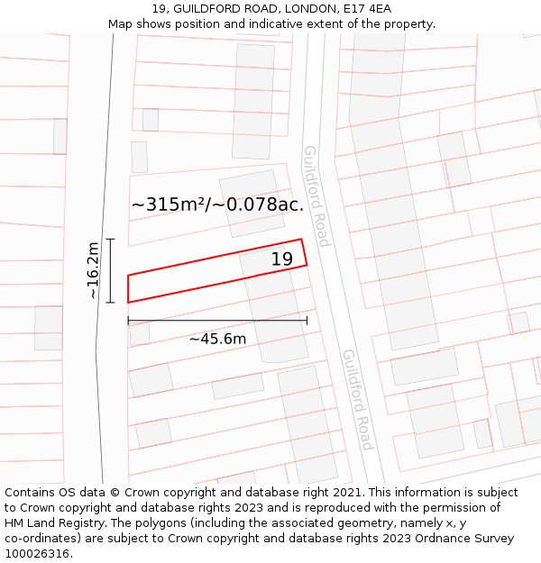 19, GUILDFORD ROAD, LONDON, E17 4EA: Plot and title map