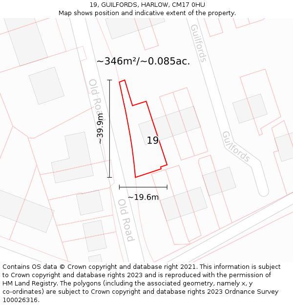 19, GUILFORDS, HARLOW, CM17 0HU: Plot and title map
