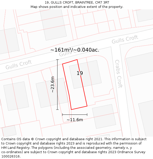 19, GULLS CROFT, BRAINTREE, CM7 3RT: Plot and title map