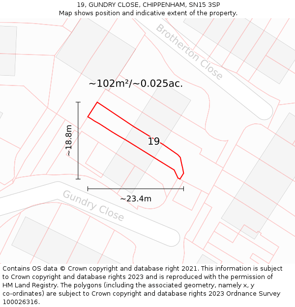 19, GUNDRY CLOSE, CHIPPENHAM, SN15 3SP: Plot and title map