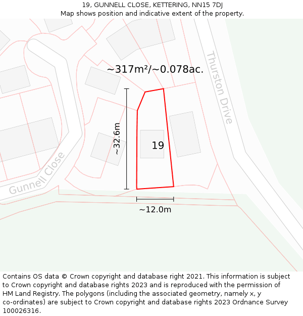 19, GUNNELL CLOSE, KETTERING, NN15 7DJ: Plot and title map