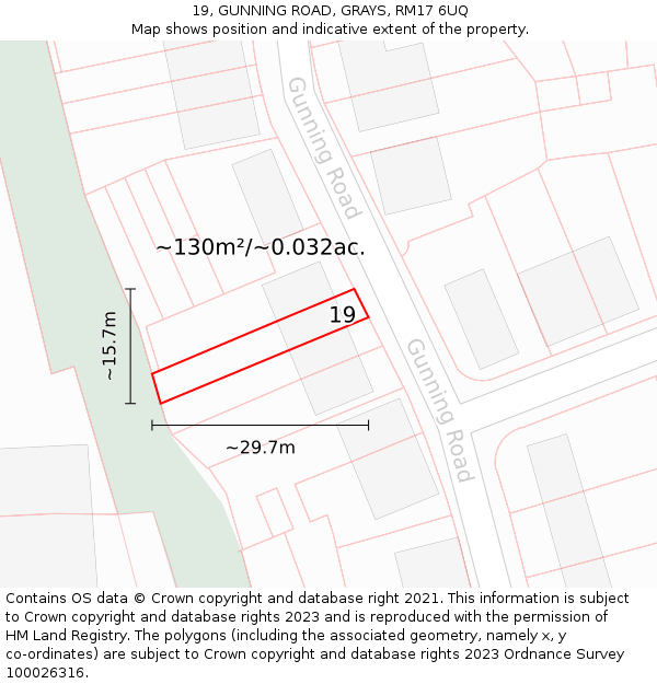 19, GUNNING ROAD, GRAYS, RM17 6UQ: Plot and title map