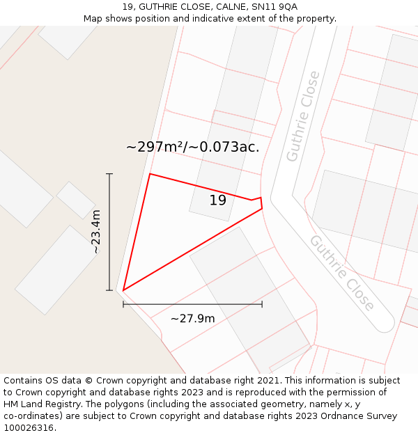 19, GUTHRIE CLOSE, CALNE, SN11 9QA: Plot and title map