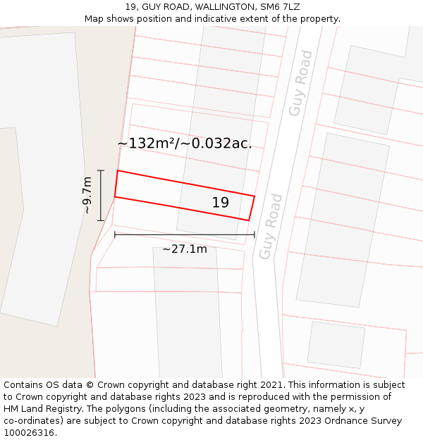19, GUY ROAD, WALLINGTON, SM6 7LZ: Plot and title map