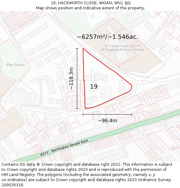 19, HACKWORTH CLOSE, WIGAN, WN1 3JQ: Plot and title map